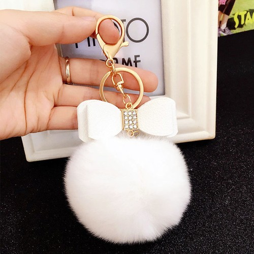 Bowknot Fur Pom Keychain Real Rex Rabbit Fur Ball Key Chains Bag Pendant New