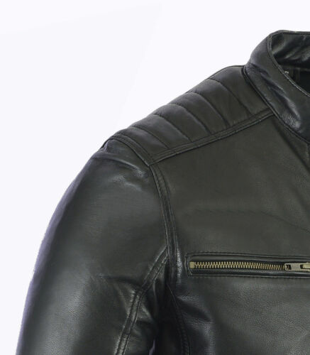 Mens Fashion Real Leather Lambskin Leather Biker Style Motorcycle Jacket