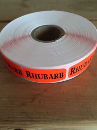 RHUBARB MERCHANDISE LABELS 1000 PER ROLL FL RED BLACK STICKER