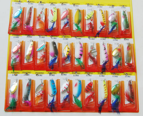 30PCS Mixed lots Fishing Fish Fly Feather Treble Hook Spoons Spoon Lure baits 5g 