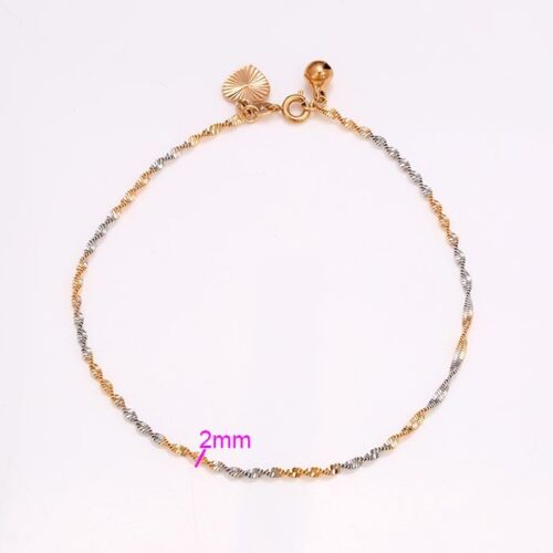 9ct 9k Yellow /& White /"Gold FILLED/" Twisted Bell ANKLE CHAIN ANKLET 10.6/" 1204