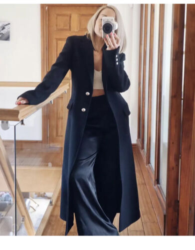 BNWT ZARA Black Long Wool Blend with Size XS