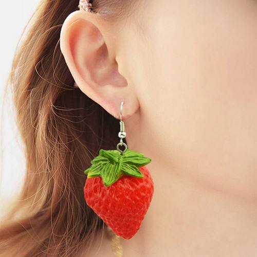 Red Strawberry Shape Dangle Earrings Fruit Statement Earrings for Women Gifts