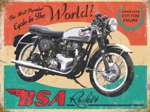 BSA Rocket Motorcycle Large Metal Tin Sign Gold Star Engine Vintage 