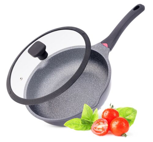 Non Stick Frying Pan with Lid Cover All in One Aluminium 28cm Wok Deep Large