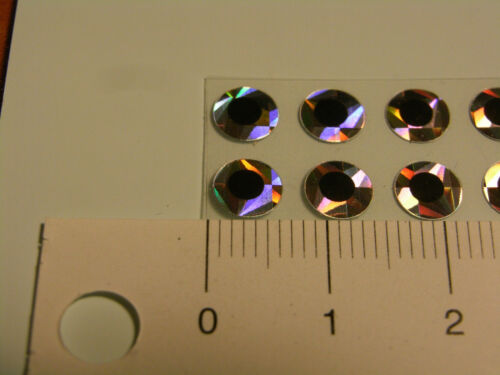 4mm 5mm or 6mm Flat Silver Holographic Stick On Eyes pack 100