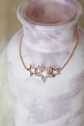 Estrella de Oro Rosa Diamante Colgante Collar y Pulsera conjunto 