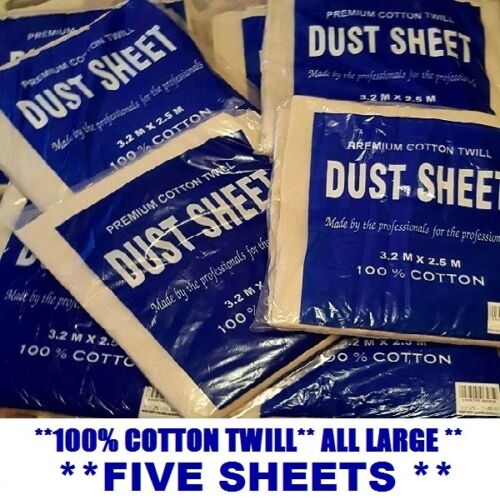 FIVE X PROFESSIONAL QUALITY 100% COTTON TWILL HEAVY DUTY DUST SHEETS DECORATING 