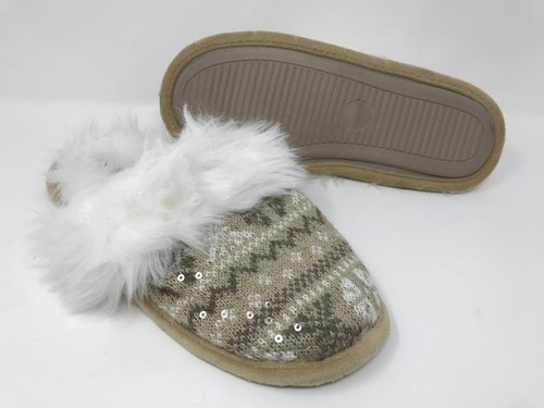 Women/'s Joe Boxer 77540 Fluffy SF Fur Lined Slide Slippers New Taupe M59