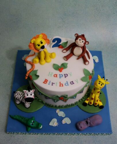 Jungle animals zebra lion monkey edible handmade figurines birthday cake topper