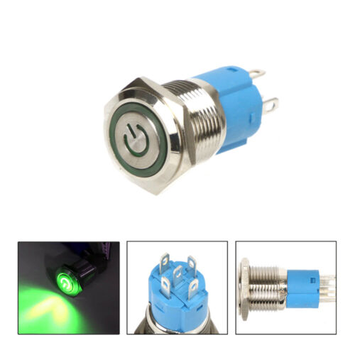 Waterproof 16 mm 12V Car Green LED Metal Push Button Toggle Switch Socket Plug 