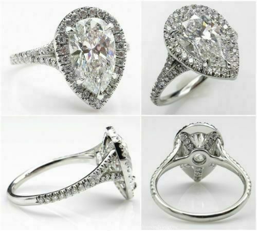Details about   4.30Ct Pear Cut White Diamond Engagement Wedding Ring in Solid 14K White Gold 