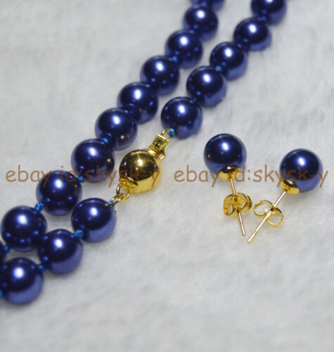 8 mm bleu foncé AAA South Sea Shell Pearl PERLES rondes colliers boucles d/'oreilles Set AAA