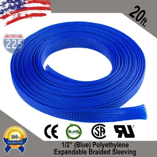 20 FT 1//2/" Blue Expandable Wire Cable Sleeving Sheathing Braided Loom Tubing US