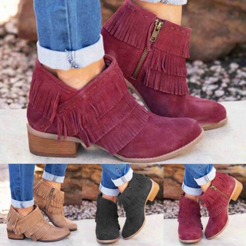 Women Plain Mid//Low Heels Retro Ankle Boots Chunky Chelsea Booties Shoes Autumn