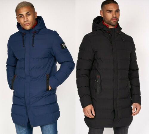 New Mens CROSSHATCH Longline Parka Jacket Puffer Padded Hooded Winter Coat Zip