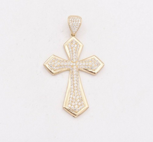 2/" Men/'s Edgy CZ Cross Charm Pendant Real Solid 10K Yellow Gold