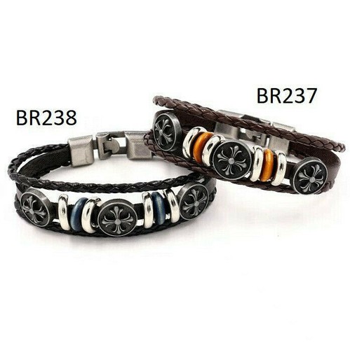 Bracelet Cuir croix Homme Femme noir ou brun METAL BIKER ROCK PUNK MOTARD