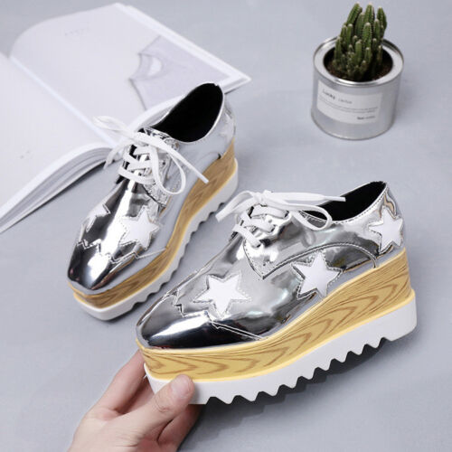 Oxfords Wedge Women/'s Creepers Leather Sneakers Lace Casual Shoes Star Platform