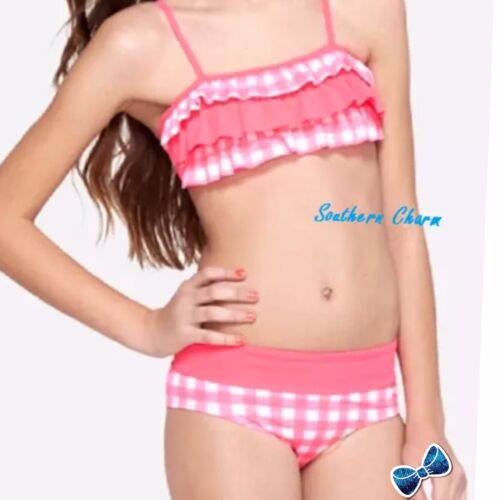 Justice Girl's Size 10 Gingham Ruffle Bikini Bathing Suit Swimsuit NWT 