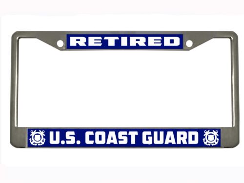 RETIRED US COAST GUARD Steel Metal License Plate Chrome//Black