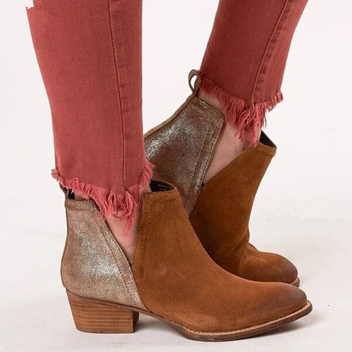 Women Pointed Belt Mid Heels Shoes Women Velvet Side Slit Short Ankle Booties
