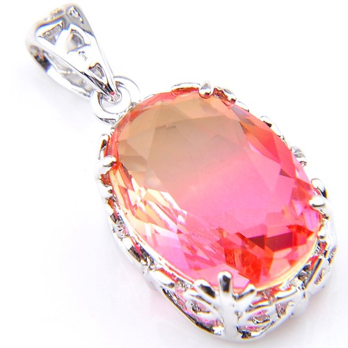 Handmade Jewelry rose bi-couleur Tourmaline gemstone silver Collier Pendentifs