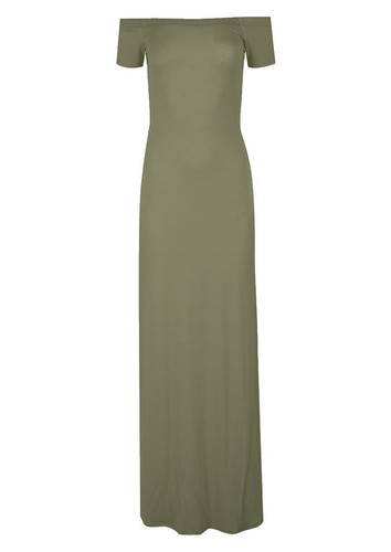Womens Ladies Plain Off Shoulder Bardot Jersey Long Maxi Dress Plus Size 8-22