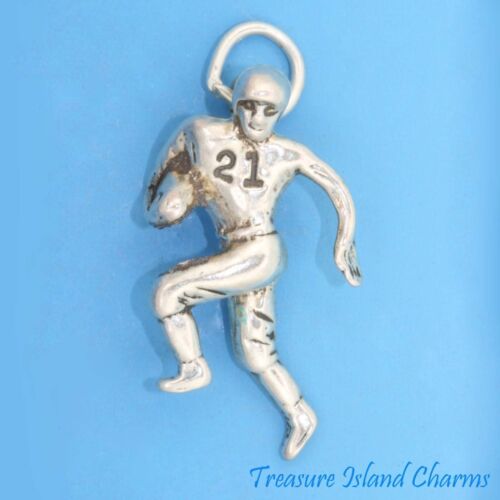 Running Football Joueur De Balle 3D 925 Solid Sterling Silver Charm Made in USA