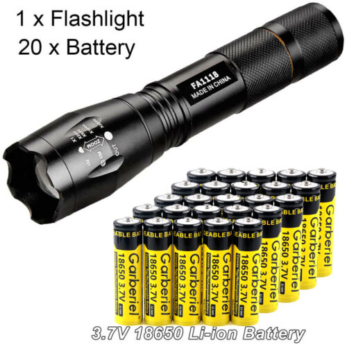 Tactical T6 LED Flashlight 18650 Battery Li-ion 3.7V Rechargeable Batteries USA