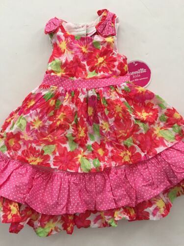 Nannette Girls Summer Pink Floral Dress Size 3T 4T Tiered Sundress 
