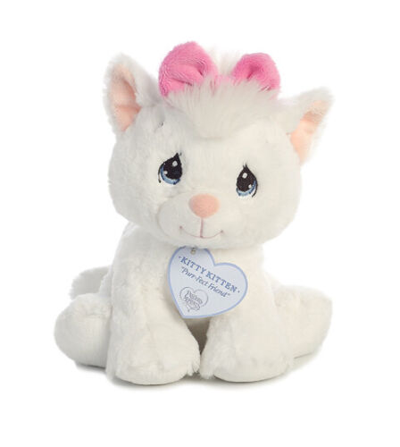 8.5/" Aurora Precious Moments Plush Animal White with Pink Bow Kitty Kitten
