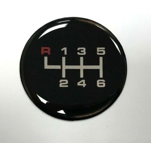 Gear Knob Shift Pattern Sticker 6 Speed 28mm CHROME//BLACK RED R  GLOSS DOMED GEL