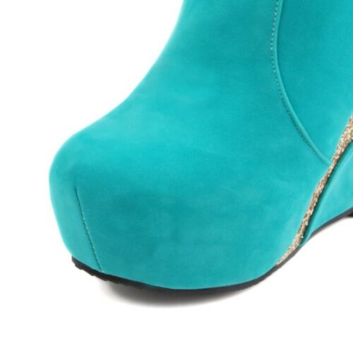 Women Glitter Sequins Round Toe Platform Wedge High Heels Booties Ankle Boots D