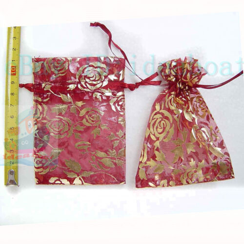 25/50/100/200PCS Print Pattern 12cmx9cm Organza Jewelry Pouch Wedding Gift Bags 