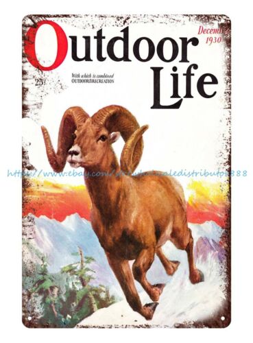 Outdoor life magazine 1930 goat animal hunting mountain metal tin sign wall art 