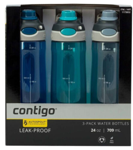 3 x Contigo Autospout 709 ml Bouteilles d/'eau Leak Proof BBG