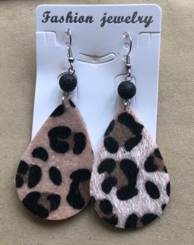 Pierced or Clip-on Faux Fur Leopard Print Teardrop Earrings