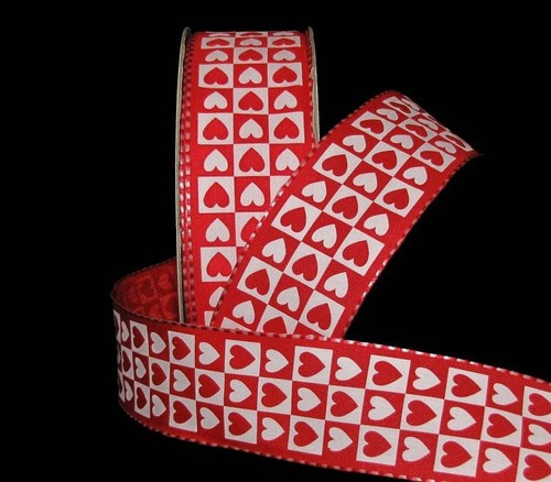 5 Yards Red White Valentine/'s Day Heart Checked Wired Ribbon 1 1//2/"W