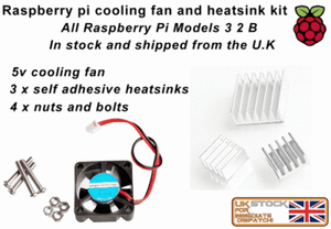 Aluminium Heatsink Set AND Cooling Fan Kit for All Raspberry Pi Models 3 2 B B+