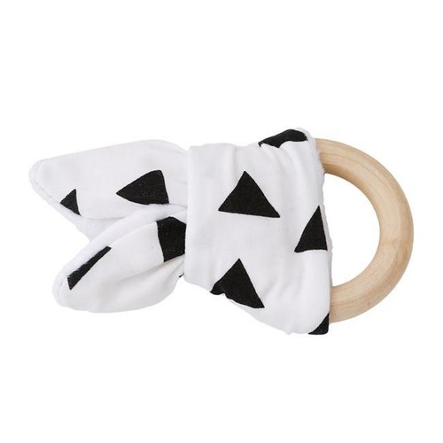 Cute New Wooden Natural Chewie Teether Bunny Sensory Toy Baby Teething Ring LIN