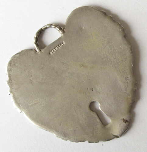 Victorian Style Sterling Silver HEART LOCK Luggage Tag Pendant Foree Hunsicker? 