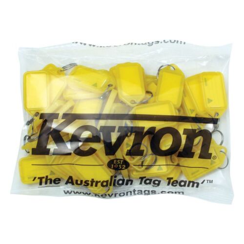 Bulk Office Key Tags Bag Of 50 YELLOW Plastic KEVRON Click Key Rings-FREE POST 