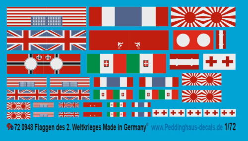 Weltkrieges Peddinghaus-Decals 1/72 0948 Flaggen des 2 