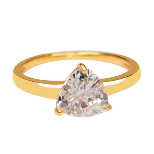Solid 14KT Yellow Gold Trillion Shape 3.10 Carat Solitaire Anniversary Ring