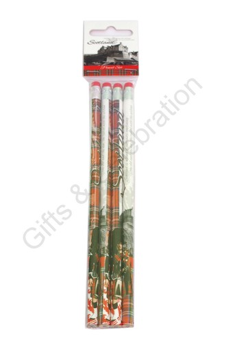 Scotland Pencil Tartan Pen Set of 4 Gift Souvenir School Pencils
