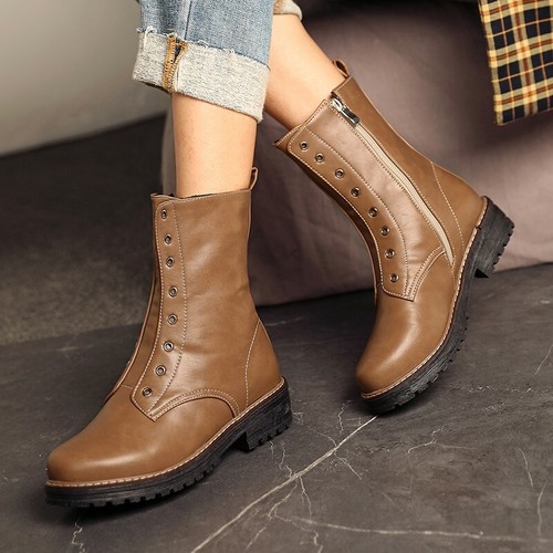 Details about / Women/'s Ankle Boots Side Zipper Chunky Heel Round Toe Motor Shoes Casual 34//43 D