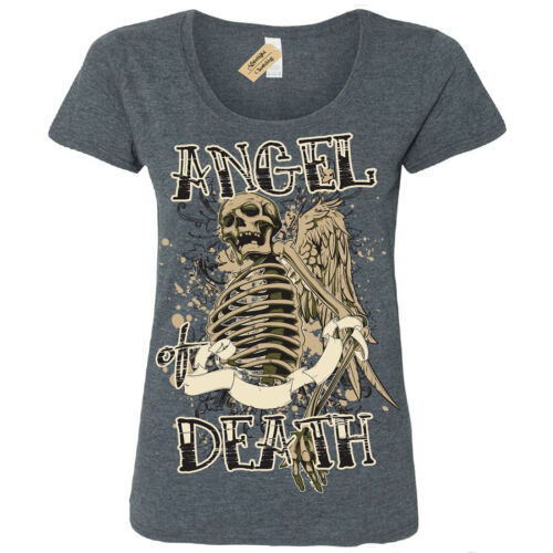 Angel of Death T-Shirt skeleton gothic skull skeleto T-Shirt Womens Ladies Scoop