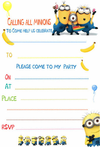 MINIONS Party Invitations/Invites or Thank You Notes X20 