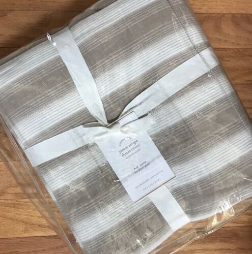 Pottery Barn Jamie Duvet Cover Flax King 2 Euro Shams Stripe Neutral Clio New